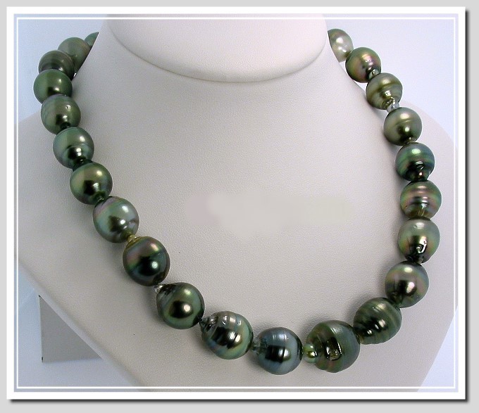 11X12MM - 15X18MM Dark Gray Tahitian Pearl Necklace 14K Clasp 17.5in