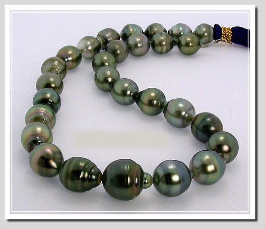 11X12MM - 15X18MM Dark Gray Tahitian Pearl Necklace 14K Clasp 17.5in