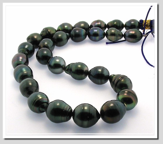 11X14MM - 14X16MM Black Baroque Tahitian Pearl Necklace 14K Clasp 17.5in
