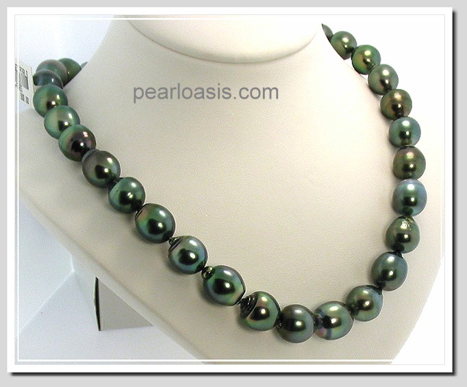 11X12MM - 12.8X14.7MM Peacock Baroque Tahitian Pearl Necklace 14K Clasp 18in