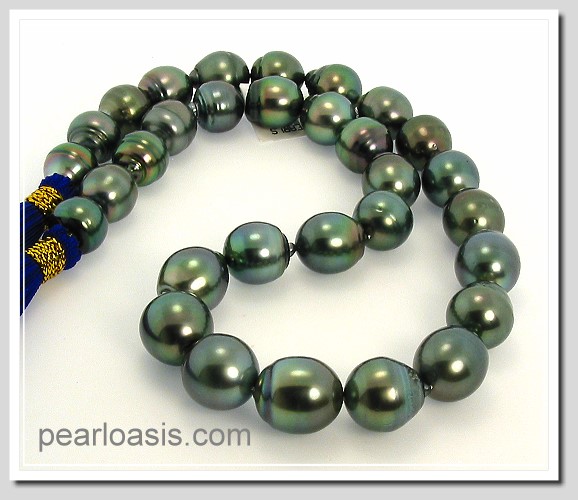 11X12MM - 12.8X14.7MM Peacock Baroque Tahitian Pearl Necklace 14K Clasp 18in