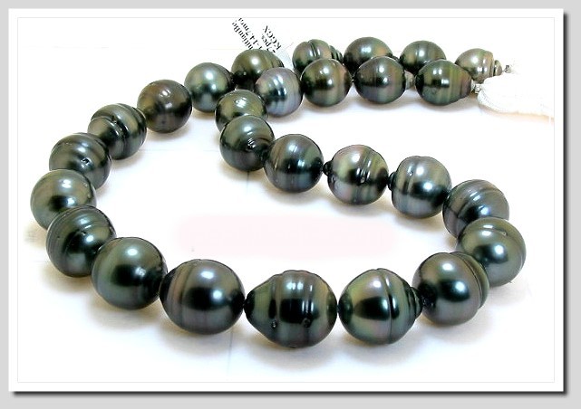 12X13MM - 14.6X17.4MM Gray Tahitian Pearl Necklace 14K Clasp 17.5in