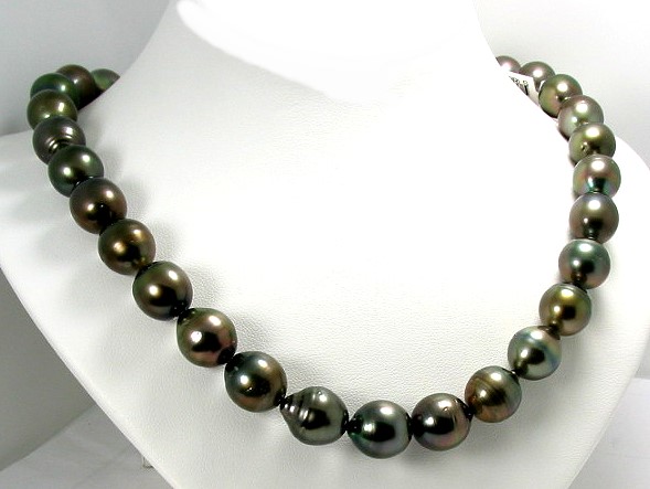 11X12MM - 12.3X13.9MM Dark Gray Baroque Tahitian Pearl Necklace 14K Clasp 18in.