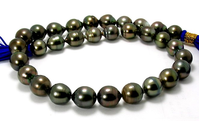11X12MM - 12.3X13.9MM Dark Gray Baroque Tahitian Pearl Necklace 14K Clasp 18in.