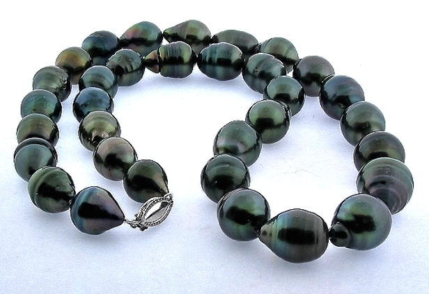 10X12MM - 12.5X16.6MM Black Tahitian Pearl Necklace 14K Clasp, 20in
