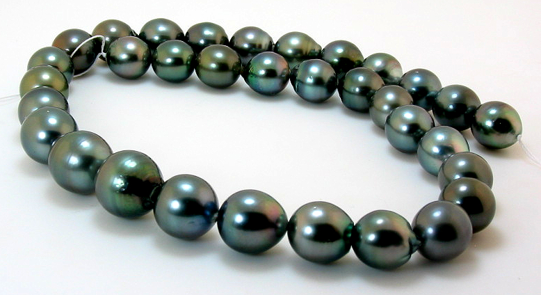 11MM - 13.9X15MM Dark Gray Tahitian Pearl Necklace 14K Clasp 18in