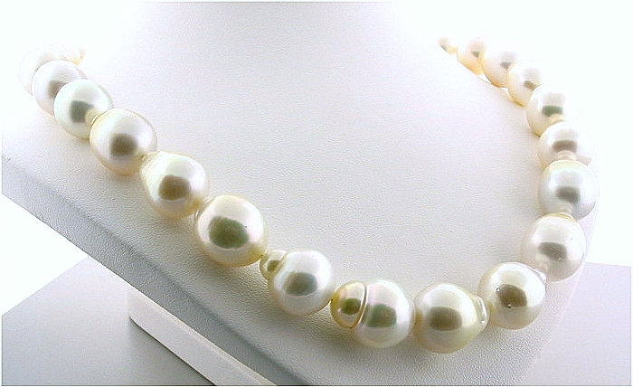 12X14MM - 15X17.7MM White Baroque South Sea Pearl Necklace, 14K Diamond Clasp, 17.5in