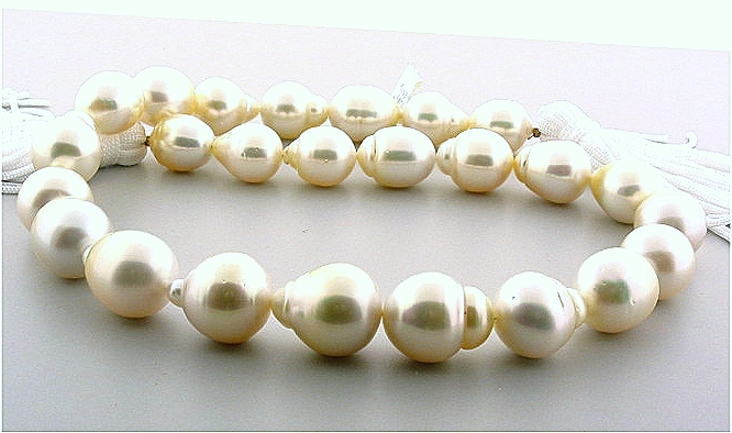 12X14MM - 15X17.7MM White Baroque South Sea Pearl Necklace, 14K Diamond Clasp, 17.5in