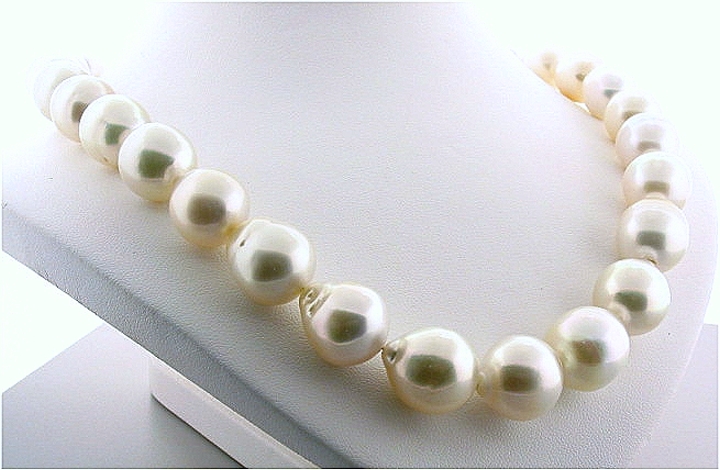 12X14MM - 15X16.5MM White Baroque South Sea Pearl Necklace, 14K Diamond Clasp, 17in