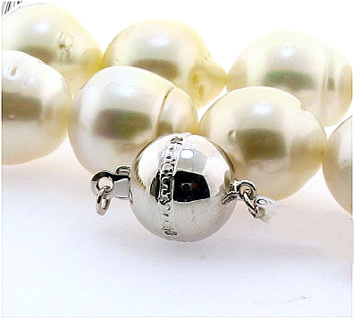 12X14MM - 15X16.5MM White Baroque South Sea Pearl Necklace, 14K Diamond Clasp, 17in