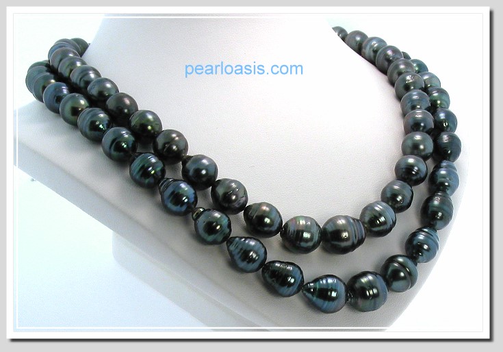 10-12MM Dark Gray Tahitian Pearl Necklace 14K Gold. 34in.