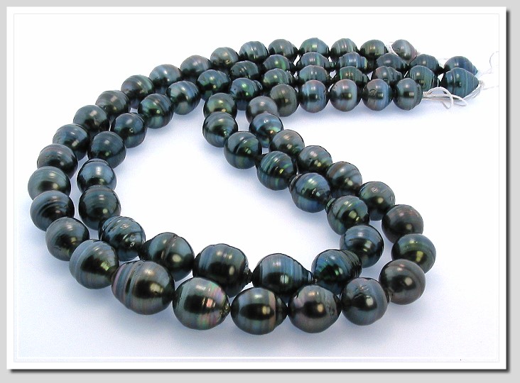 10-12MM Dark Gray Tahitian Pearl Necklace 14K Gold. 34in.