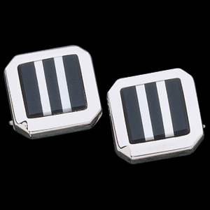 Genuine Onyx & Mother of Pearl Cuff Links, Sterling Silver Setting