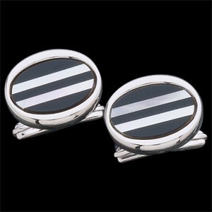 Genuine Onyx & Mother of Pearl Circle-Style Cuff Links, Sterling Silver Setting