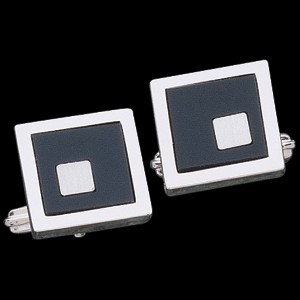 Genuine Square Onyx Cuff Links, Sterling Silver Setting