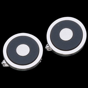 Genuine Round Onyx Cuff Links, Sterling Silver Setting