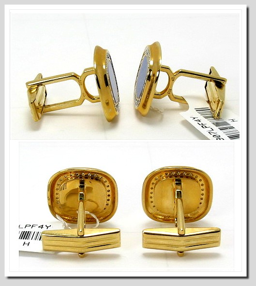 Blue Lapis & Diamond Cuff Links, 14K Yellow Gold