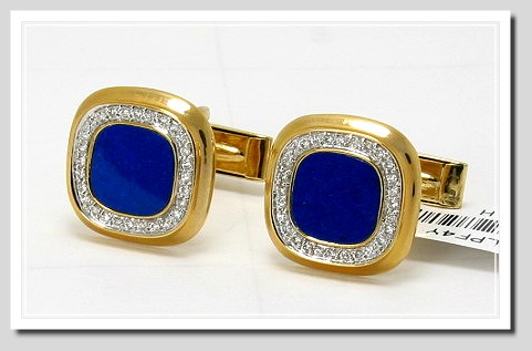 Blue Lapis & Diamond Cuff Links, 14K Yellow Gold