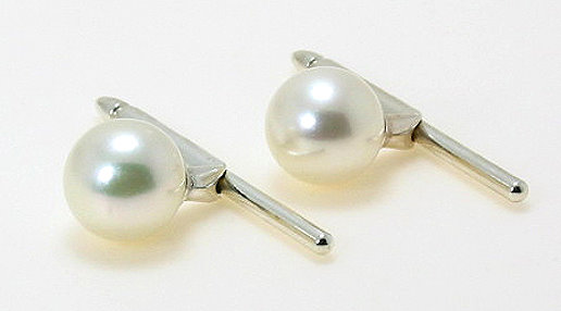 AAA 8-8.5MM White Freshwater Pearl Mens Cuff Studs Sterling Silver Settings