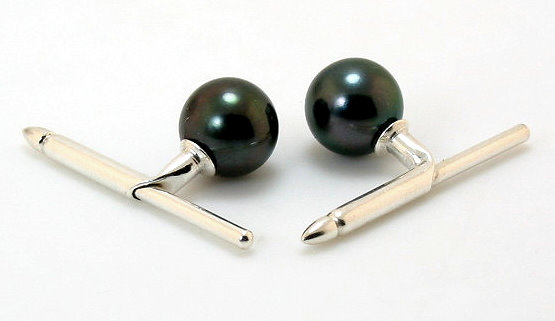 8.2MM Peacock Tahitian Cultured Pearl Cuff Studs, Sterling Silver