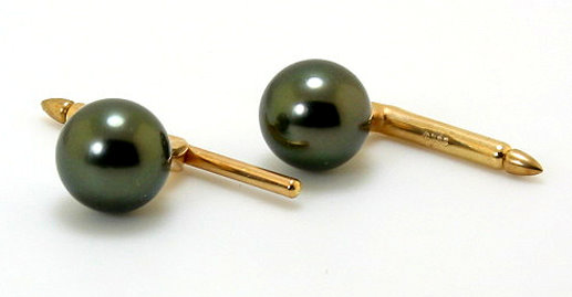 9MM Peacock Tahitian Pearl Cuff Studs, 14K Yellow Gold