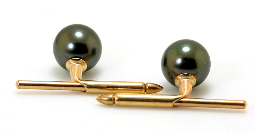 9MM Peacock Tahitian Pearl Cuff Studs, 14K Yellow Gold