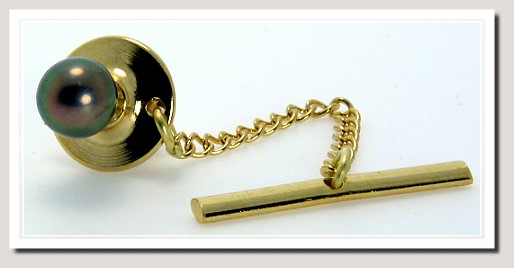AAA 6-6.5MM Black Akoya Pearl Tie Tack 14K Gold