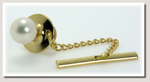 AAA 7-7.5MM Japanese Akoya Pearl Tie Tack 14K Gold