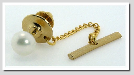 AA+ 7.5MM White Freshwater Pearl Tie Tack 14K Yellow Gold