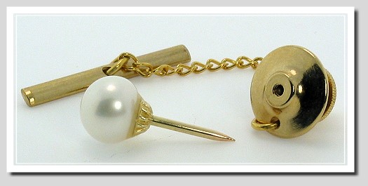 AA+ 7.5MM White Freshwater Pearl Tie Tack 14K Yellow Gold
