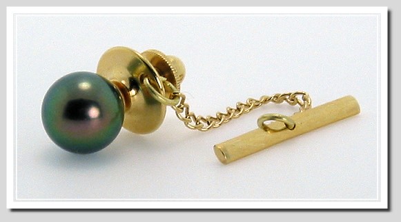 AAA 9.18MM Peacock Tahitian Pearl Tie Tack, 14K Yellow Gold