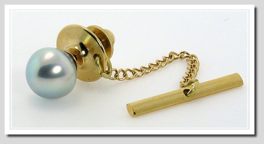 AAA 8.92MM Silver Gray Tahitian Pearl Tie Tack 14K Yellow Gold