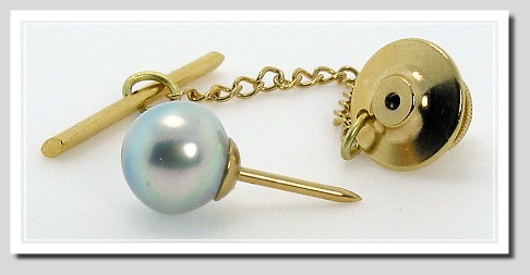AAA 8.92MM Silver Gray Tahitian Pearl Tie Tack 14K Yellow Gold