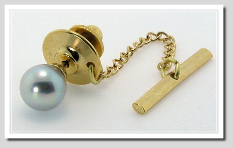 AA+ 7-7.5MM Gray Japanese Akoya Pearl Tie Tack 14K Gold