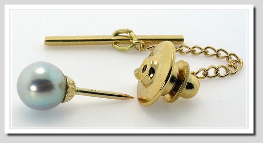 AA+ 7-7.5MM Gray Japanese Akoya Pearl Tie Tack 14K Gold