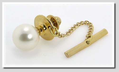 AAA 10-10.5MM White Freshwater Pearl Tie Tack 14K Gold