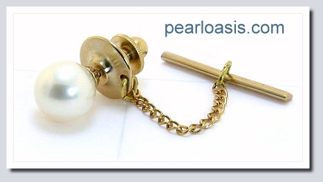 AAA 9-9.5MM White Round Freshwater Pearl Tie Tack 14K Yellow Gold