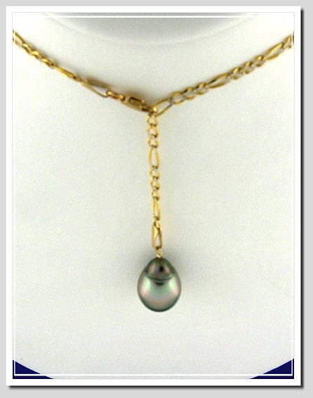 Pearl Lariat Necklace 10.5X14.5MM Gray Tahitian Pearl 10K Gold 24in.