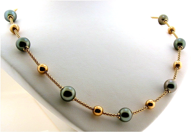 Mov-A-Pearl Tin Cup Necklace 8.5-8.9MM Tahitian Pearls, 14K Yellow Gold, 17 In. 