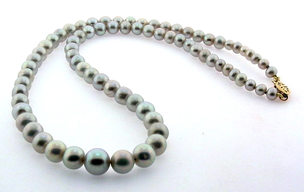 4MM - 8MM Graduated Silver Gray Freshwater Pearl Necklace 14K Clasp, 16.5in