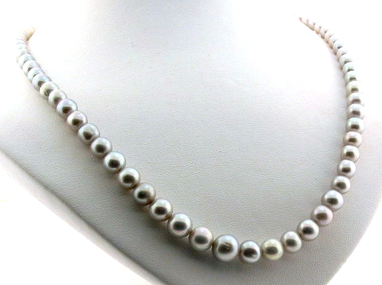 4MM - 8MM Graduated Silver Gray Freshwater Pearl Necklace 14K Clasp, 16.5in