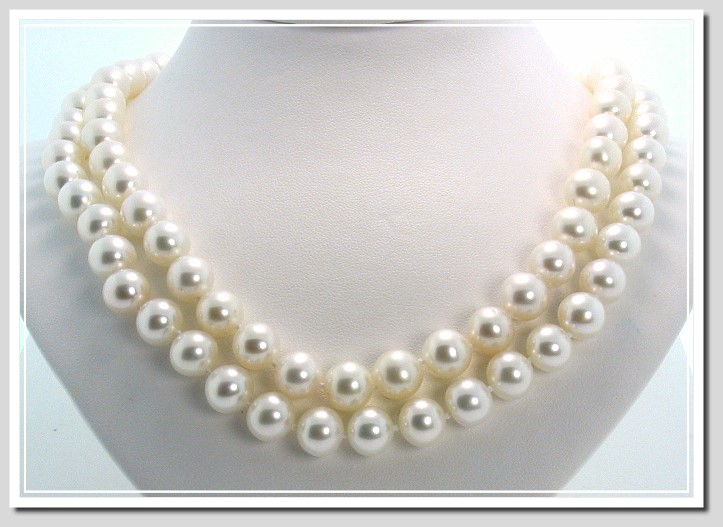 AA+ 9-9.5MM White Freshwater Pearl Necklace, 14K Yellow Gold 34in.