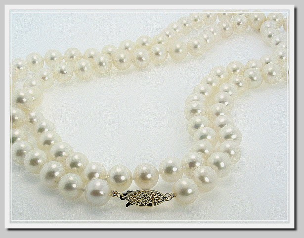 AA+ 9-9.5MM White Freshwater Pearl Necklace, 14K Yellow Gold 34in.