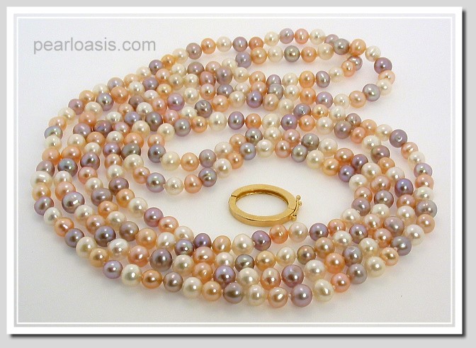 6-7MM Multi Color Freshwater Pearl Endless Necklace w/Shortner 64in 