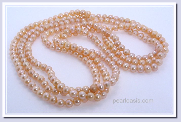 6-6.5MM Pink Freshwater Pearl Endless Necklace w/Shortner 80in 