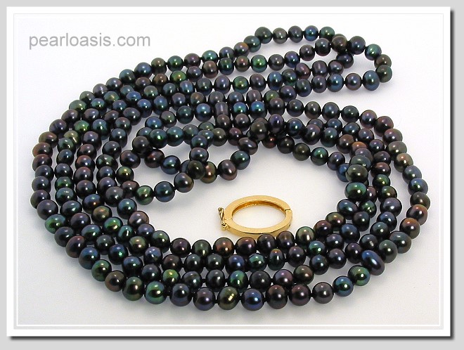 6-7MM Black Freshwater Pearl Endless Necklace w/Shortner 64in 