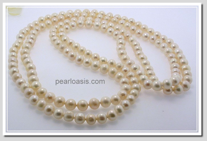 6-7MM White Freshwater Pearl Endless Necklace 50in