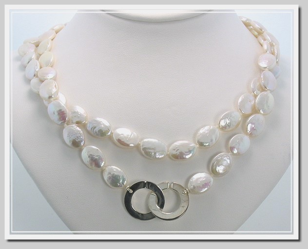 9X11MM Oval Shape White Freshwater Cultured Pearl Necklace w/Large Italian Designer Silver Clasp, 32 In.