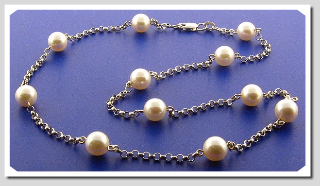 16 In. Tin Cup Necklace 7-7.5MM White Akoya Cultured Pearls, 14K White Gold, 