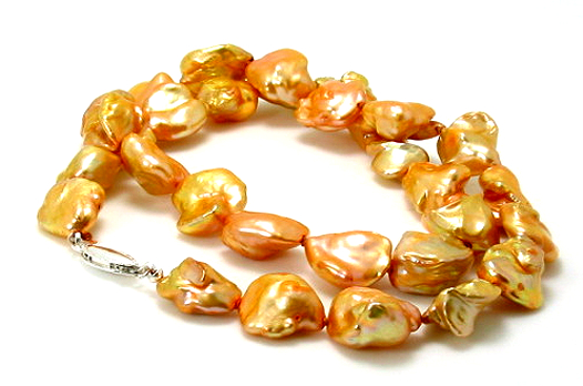 12-13MM Golden Freshwater Pearl Necklace 18in Silver Clasp